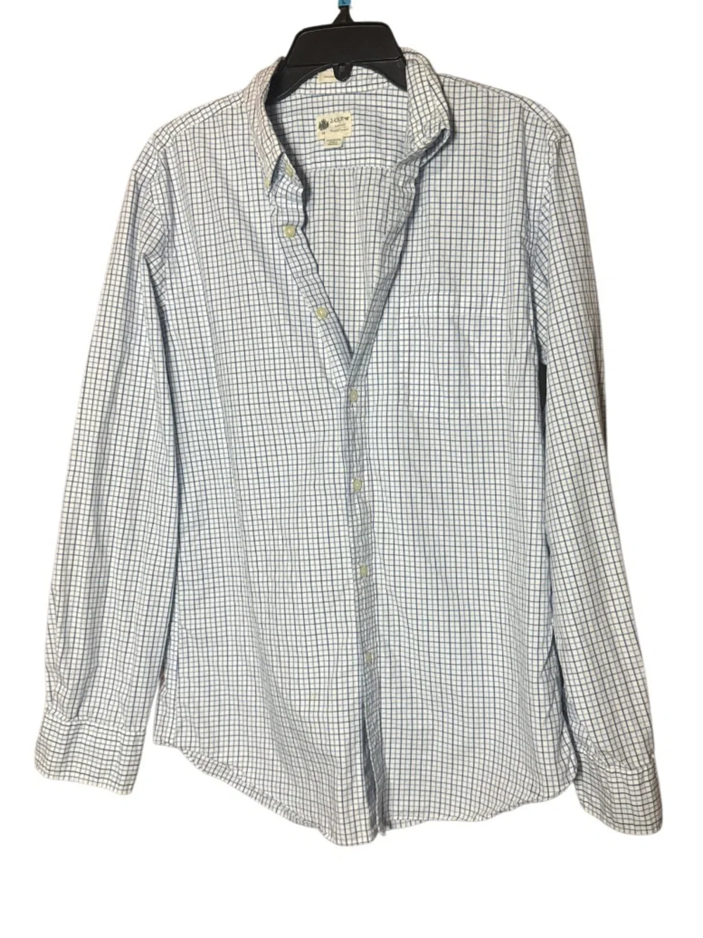 J. Crew Men's Light Blue and White Check Button-Down Shirt - Size M